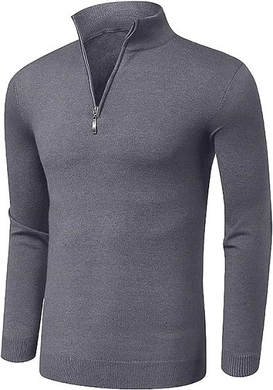 Men's Quarter Zip Up Long Sleeve Sweaters Slim Fit Neck Pullover Casual Polo Sweater